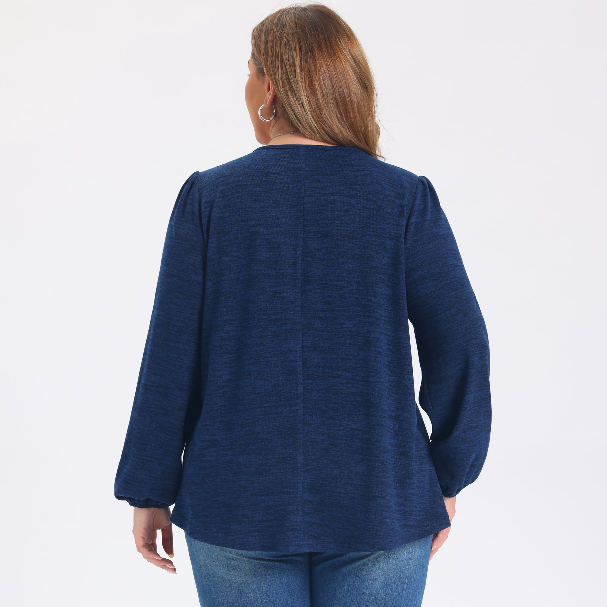 DARING DIVA Women's Plus Pleated Button Decor Lantern Tops 2X Navy Blue