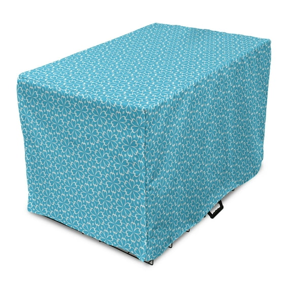 Floral Dog Crate Cover, Illustration of Rhythmic Abstract Art Deco in Blooming Monochrome Colors, Easy to Use Pet Kennel Cover Small Dogs Puppies Kittens, 7 Sizes, Deep Sky Blue White, by Ambesonne