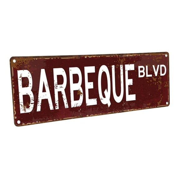 Barbeque Blvd 4"x12" Metal Sign, Wall Décor for Porch, Patio, and Deck