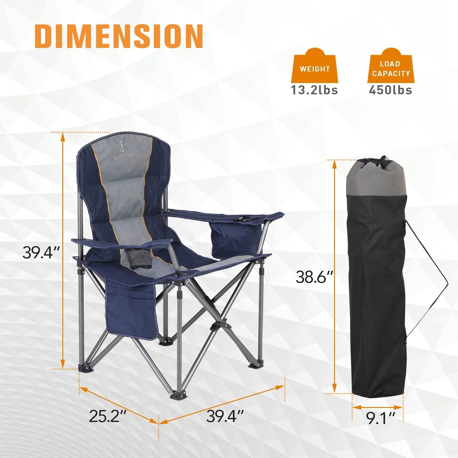 MF Studio Oversized Folding Camping Chair Heavy Duty Steel Frame Portable Padded Chairs with Cooler Bag & Cup Holder, Lightweight Lawn Chairs, Blue
