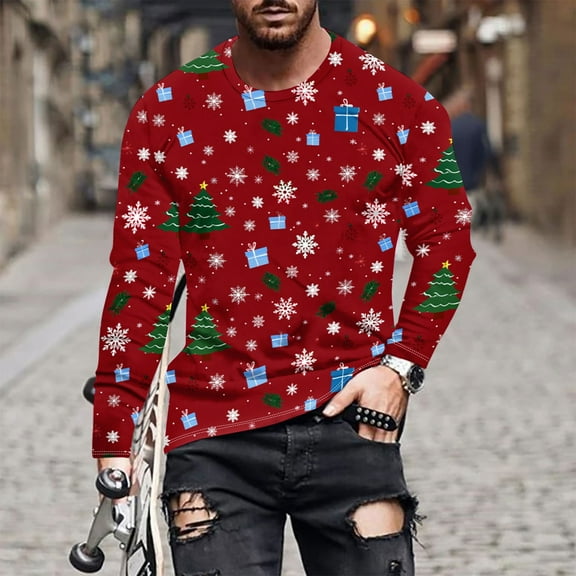 Aimik Hanes Mens Ugly Christmas Sweaters Casual Christmas Print Pullover Crew Neck Long Sleeve Shirts Fashion Oversized Sweatshirts-Multicolor S