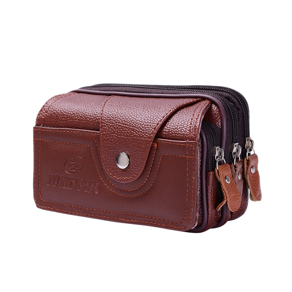 Clairlio Old Men Waist Phone Purse PU Leather Business Solid Color Fanny Belt Pouch Case
