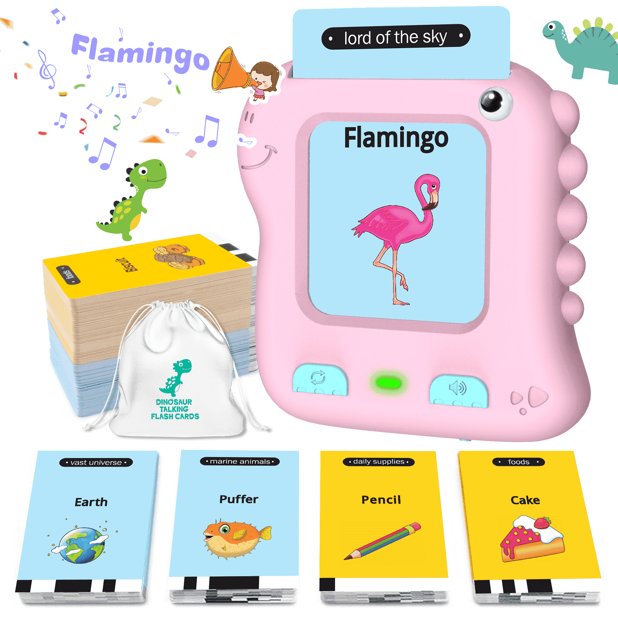 Richgv Upgraded Talking Flash Cards, Big Button Toys for 1 2 3 4 5 6 Year Girls, Educational Games for Toddlers, Preschool Learning Toys Dinosaur Toys Gifts for Christmas