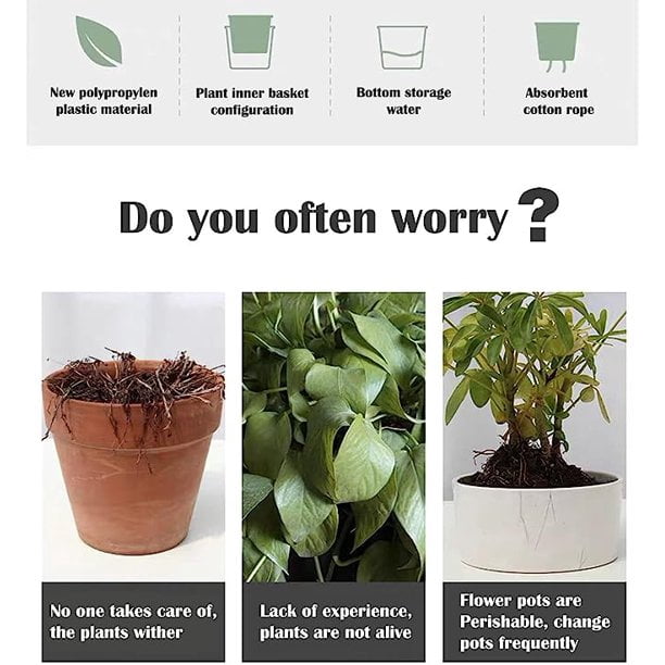 Self Watering Pots for Indoor Plants, Flower Pots Outdoor, 3 Pack 6 Inch Self Watering Planter, Plant Pots , Plastic Flower Pots, Plant Pots Indoor, Flower Pots Indoor, White