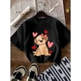 thumbnail image 1 of Cute Dog with Hearts Graphic Print Tee, Girls' Casual & Comfy Crew Neck Short Sleeve T-shirt for Spring & Summer, Girls' Clothes for Outdoor Activities, 1 of 5