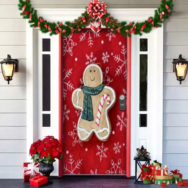 Cubierta de puerta de elfos de Navidad, accesorios de decoración al aire libre, pancarta de fondo de Navidad de Papá Noel para puerta de casa de fiesta