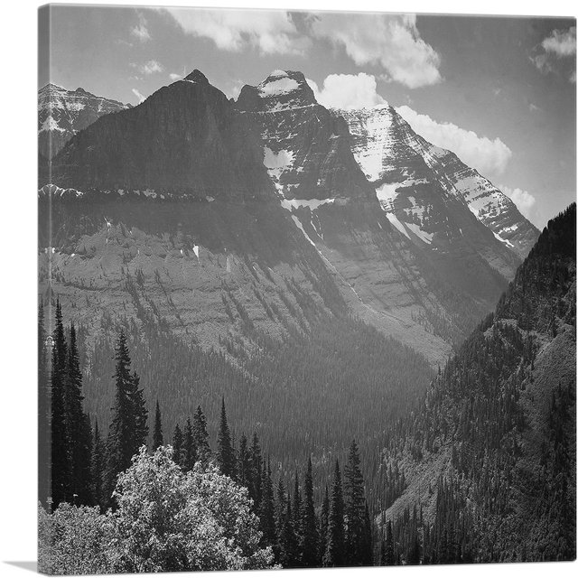 ARTCANVAS Snow Covered Mountains - In Glacier National Park - Montana Canvas Art Print by Ansel Adams - Size: 26" x 26" (1.50" Deep)
