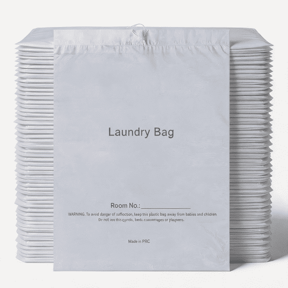 100-Pack White Plastic Laundry Bags with Drawstring, 16"x21" Dorm Bag 1.38 Mil