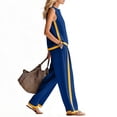 thumbnail image 4 of POIUYTR Womens Summer Cotton 2 Piece Sets Casual Crewneck Tank Tops Loose Wide Leg Pants Color Block Outfits, 4 of 6