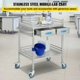 thumbnail image 2 of VEVOR Lab Serving Cart, 2 Layers Stainless Steel Utility Rolling Cart, Medical Cart with Two Drawers, Dental Utility Cart with Lockable Wheels and A Bucket, for Laboratory, Hospital, Dental Use, 2 of 9