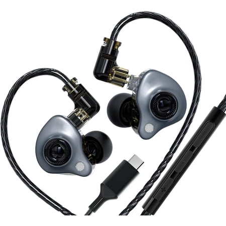 in Ear Monitor Headphones with Mic, 10mm Dynamic Driver HiFi IEM Earphones, Crystal Clear Sound IEM Earbuds with Detachable 4N OFC Cable, USB C Wired Gaming Earbuds