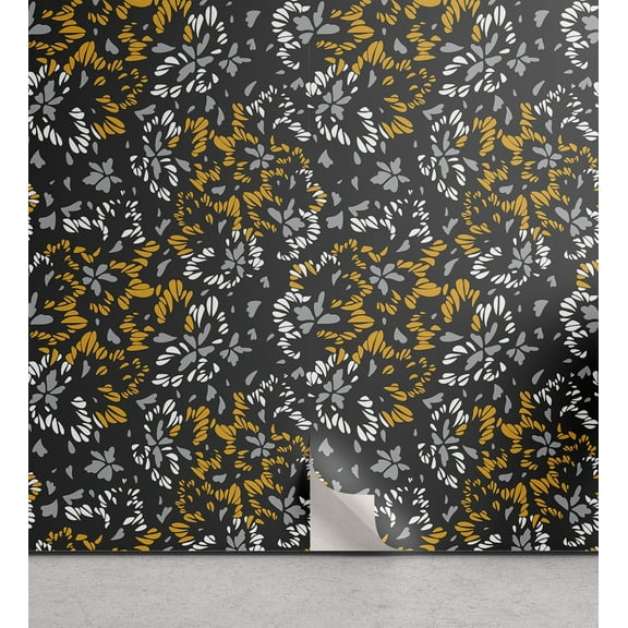 Ambesonne Nature Peel & Stick Wallpaper for Home, Meadow Flowers Flora Plot, 13"x36", Earth Yellow and Pale Grey