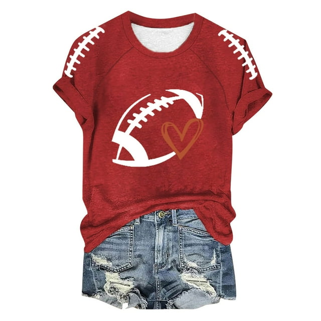 TINZ T-Shirt de Saison de Football Amusant pour Femmes, Haut Athlétique Décontracté Raglan Couleur Unie