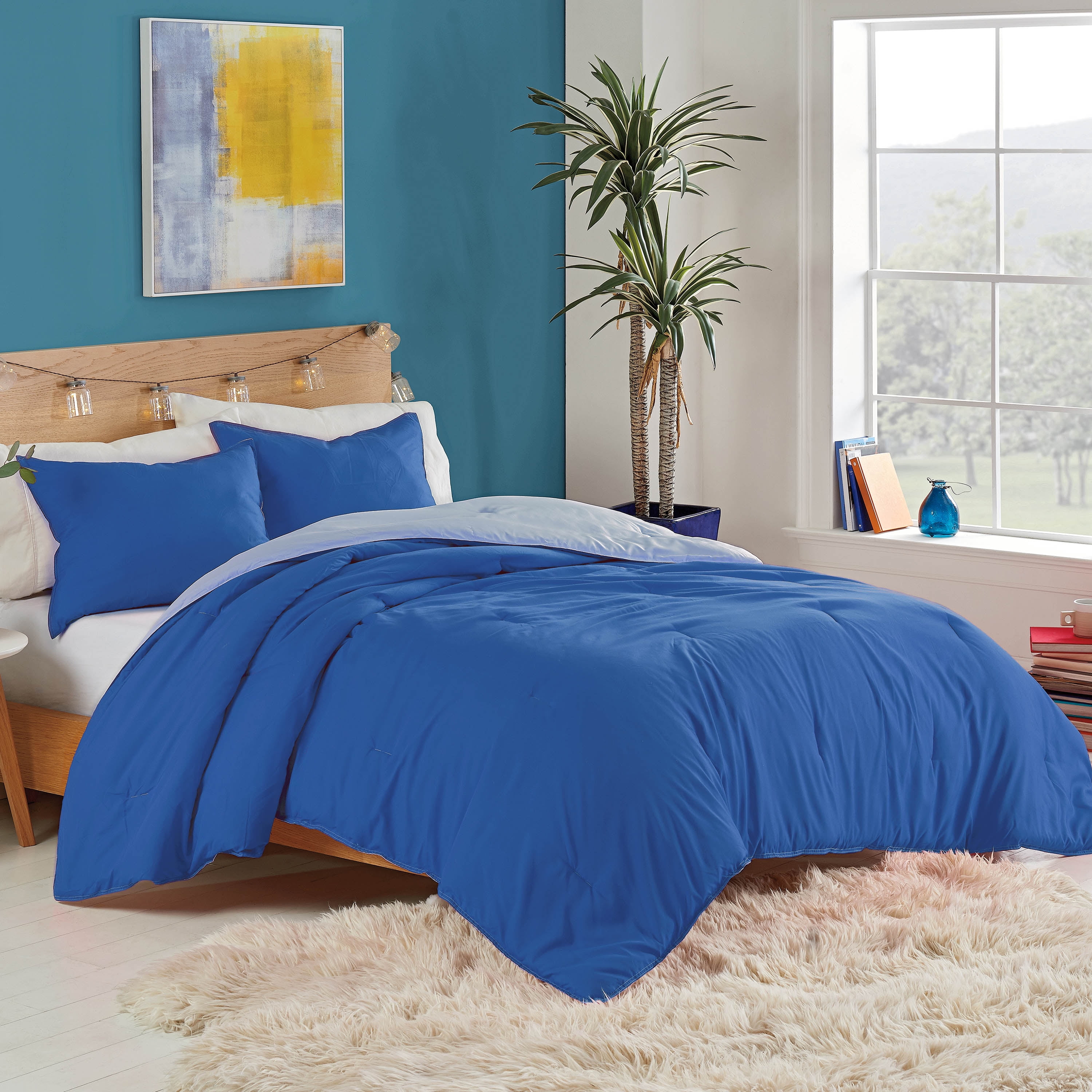 Utica Recycled Microfiber Reversible, Twin Blue Bedding Set