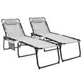 thumbnail image 1 of Gymax 2 PCS Folding Chaise Lounge Portable Lay Flat Reclining Chair w/ 4-Level Backrest Side Pocket Gray, 1 of 10