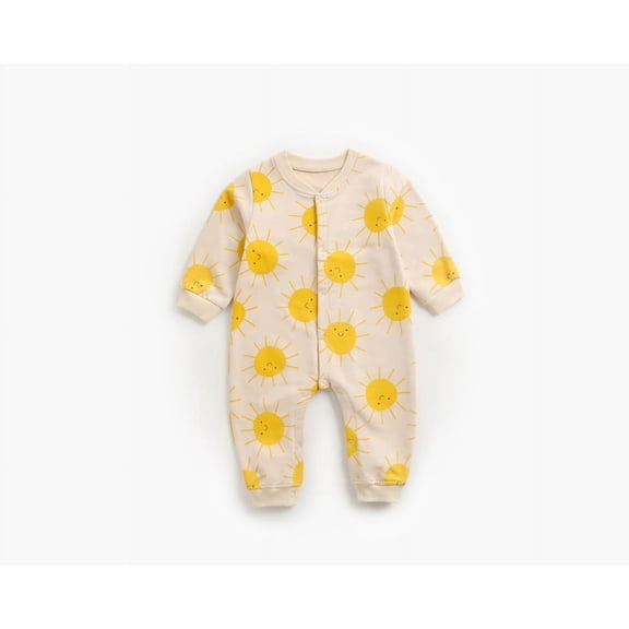 Busydd Toddler Romper Jumpsuit Long Sleeve Cute Print Baby Girl Romper V Neck Button Down Baby Boy Romper Unisex Newborn Infant Clothes 0-3 Years