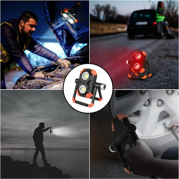 LED Rechargeable Work Light 30W Built-in 4000mAh Batteries, Folding High Light 2500LM Waterproof, Red