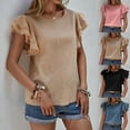thumbnail image 7 of XMMSWDLA Women's Casual Ruffle Short Sleeve Tops Cute Solid Color Knit T Shirts Blouses Running Shirts Women, 7 of 7