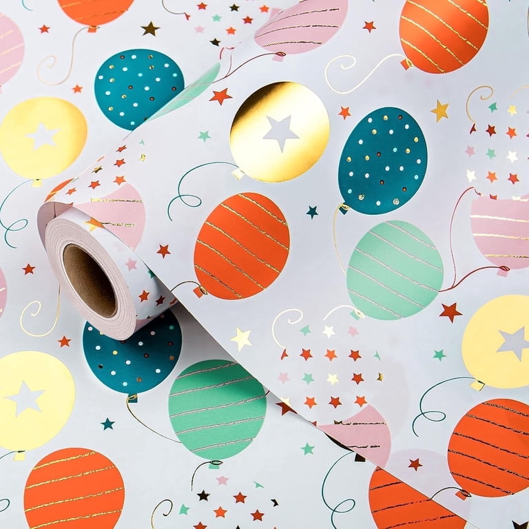 HOMERAL Metallic Gold Balloon Birthday Wrapping Paper, 17"x32.8' photo 1