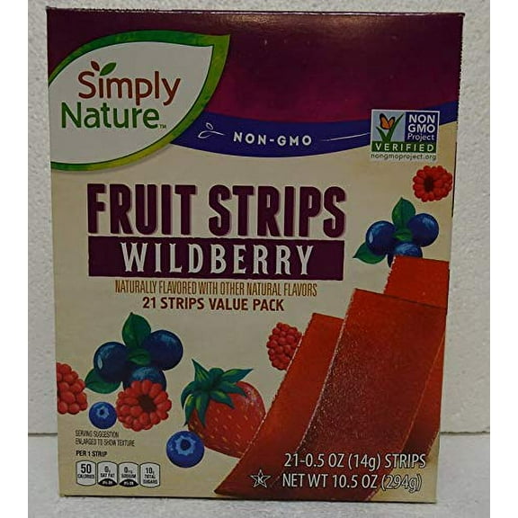 Simply Nature NON-GMO Fruit SR25 Strips Raspberry 21 Strips Value Pack