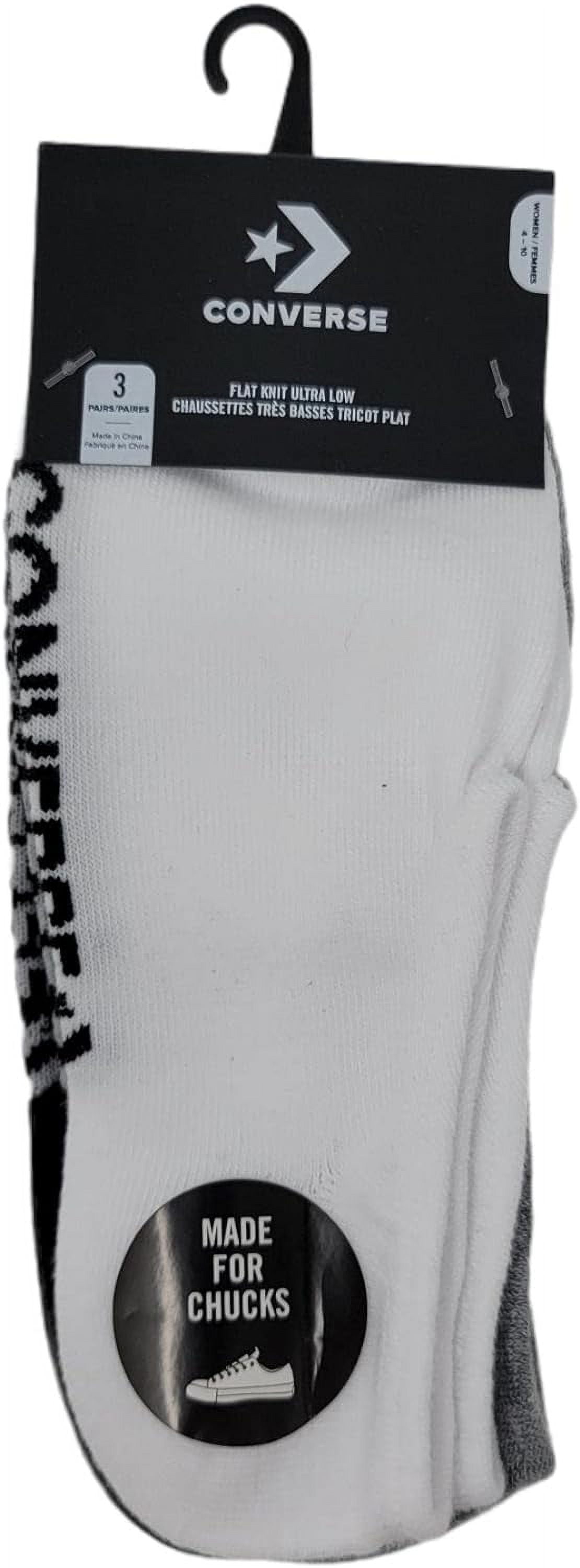 Converse Women's 3 Pack Flat Knit Ultra Low Socks No Show Made For Chucks Shoe Size 6-10 (Black/White/Grey)