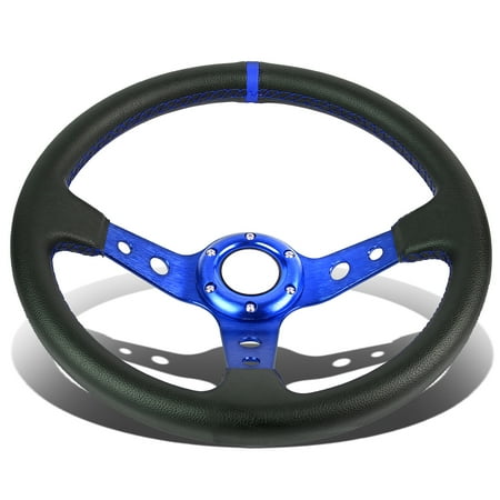 350mm Blue 6-Bolt Spoke Blue Stitched PVC Leather Racing Steering Wheel