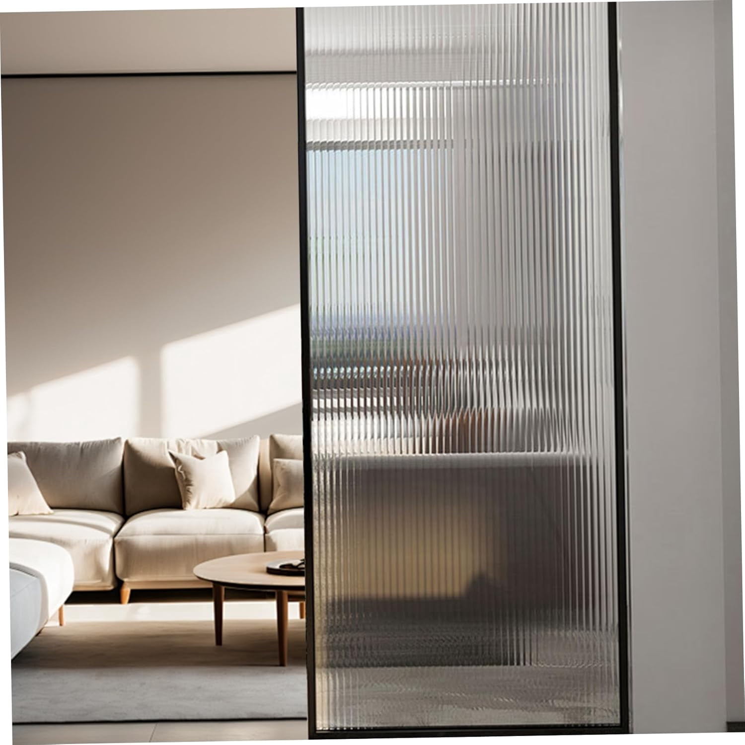 Window Privacy Film 3×0.6 m Vertical Strip Fluted Frosted Glass Film - Static Cling, Anti-UV Sun Block for Bathroom Door & Home Decor-xyj