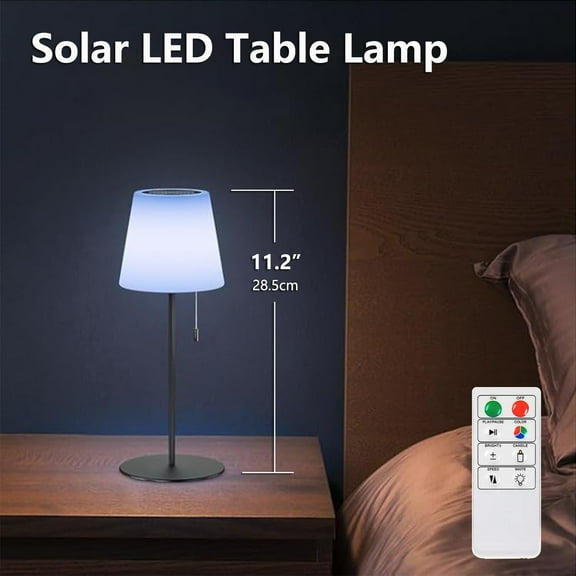 Postlucky 11" Solar Portable Cordless Rechargeable LED Table Lamp, Dimmable RGB Multicolor Bedside Night Light for Indoor Outdoor Bedroom Living Room, Gray Metal Bracket