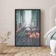 thumbnail image 1 of PixonSign Framed Canvas Print Wall Art Trains Between Skyscrapers Places Cityscape Photography Modern Art Bohemian Scenic Colorful Multicolor Ultra for Living Room, Bedroom, Office - 16"x24" Black, 1 of 5