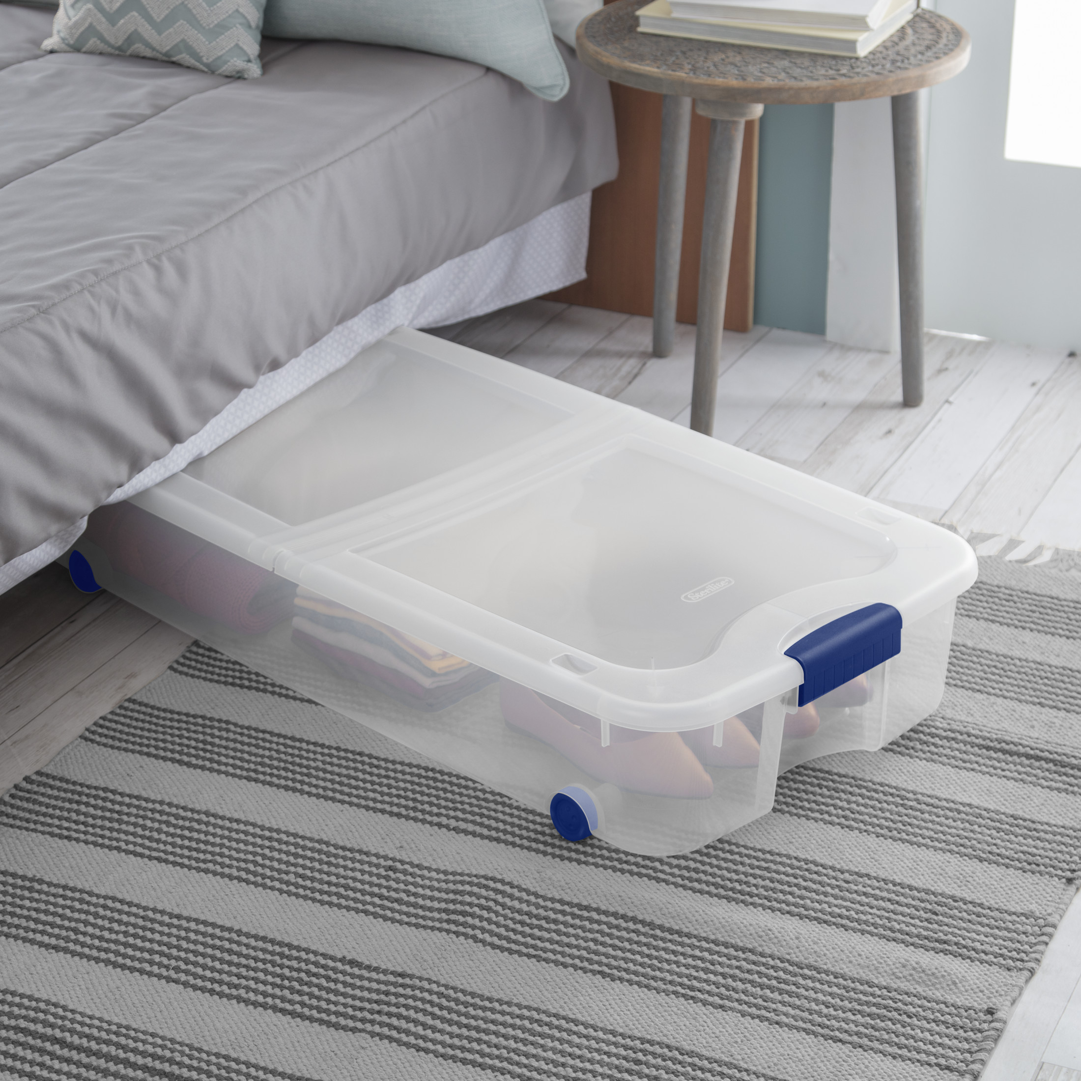 Sterilite 66 Quart Latching Underbed Storage Bin with Wheels, Blue photo 4