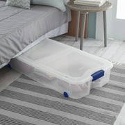 Sterilite 66 Quart Ultra™ Storage Box, Clear Underbed Storage Bin with Lid and Wheels, Blue