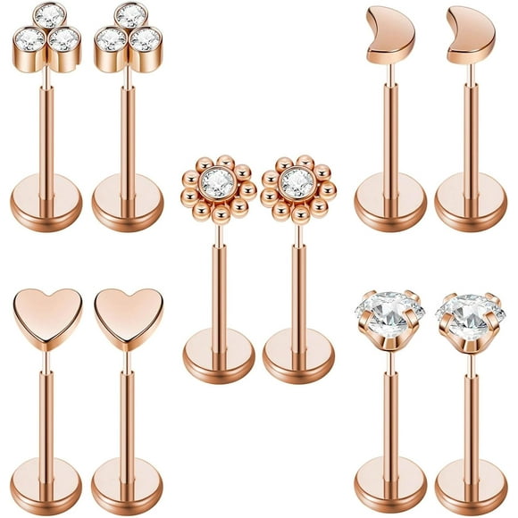 shiyou-10pcs 18G Threadless Push-in Tragus Conch Cartilage Flat Back Helix Labret Monroe Lip Ring Daith Piercing Jewelry