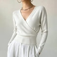 thumbnail image 3 of XUNKUSGA Sweaters for Women Fashion Wrap Cross V Neck Long Sleeve Knit Sweaters Classic Solid Color Slim Fit Pullover Sweaters Lightweight Soft Knit Tops for Women White S, 3 of 9