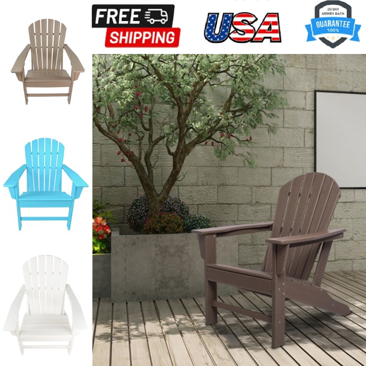 Adirondack Chair Resin, 350 lbs Capacity Load,Patio Chair Lawn Chair Outdoor Adirondack Chairs Weather Resistant for Patio Deck Garden 33.07*31.1*36.4" HDPE Resin Wood,Dark Brown - image 2 of 8