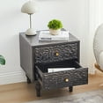 thumbnail image 6 of Wirrytor Modern Short Nightstand Set of 2 with 2 Drawers, Bedside Table 2 Drawer Dresser with Embossed Pattern, Storage End Table with Wooden Legs for Bedroom & Living Room, Black, 6 of 8