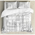 thumbnail image 1 of Cincinnati Duvet Cover Set King Size, Geometric Drawn Outline of the City Business Lifestyle Urban Scene, 3 Piece Bedding Set with 2 Pillow Shams, Dark Blue Grey and White, by Ambesonne, 1 of 3