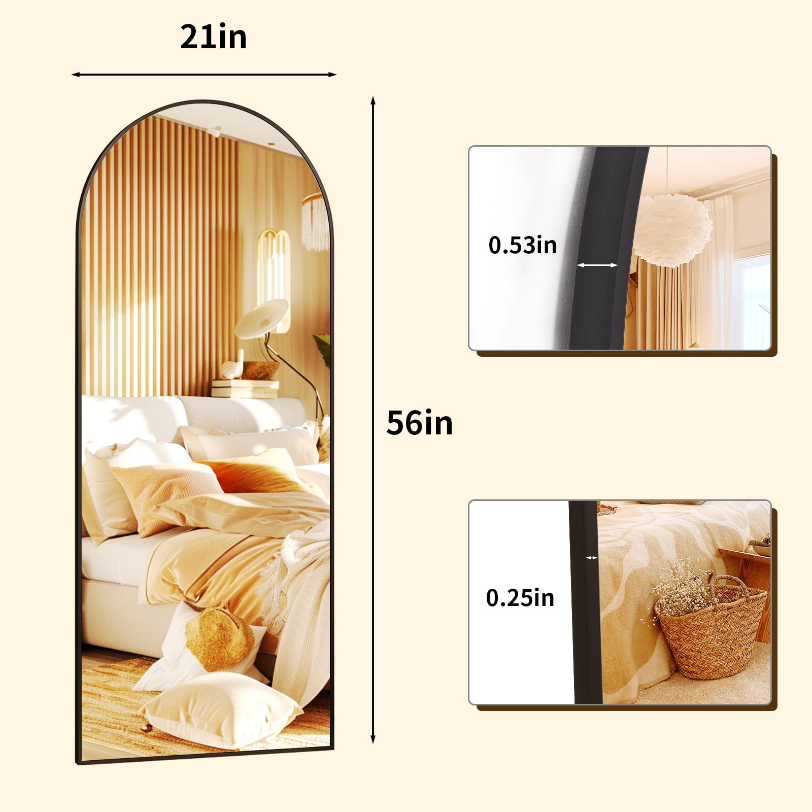 Mirstory 56"x21" Arched Floor Mirror Full Length Standing Body Dressing Mirror, Black