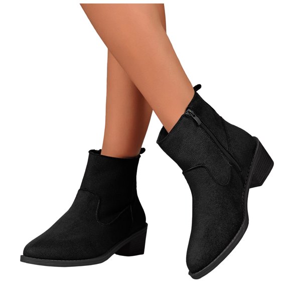 Rokment Chelsea Dress Boots for Women Ladies Stylish Pointed Toe Chunky Block Low Heel Mid Calf Short Booties with Side Zipper