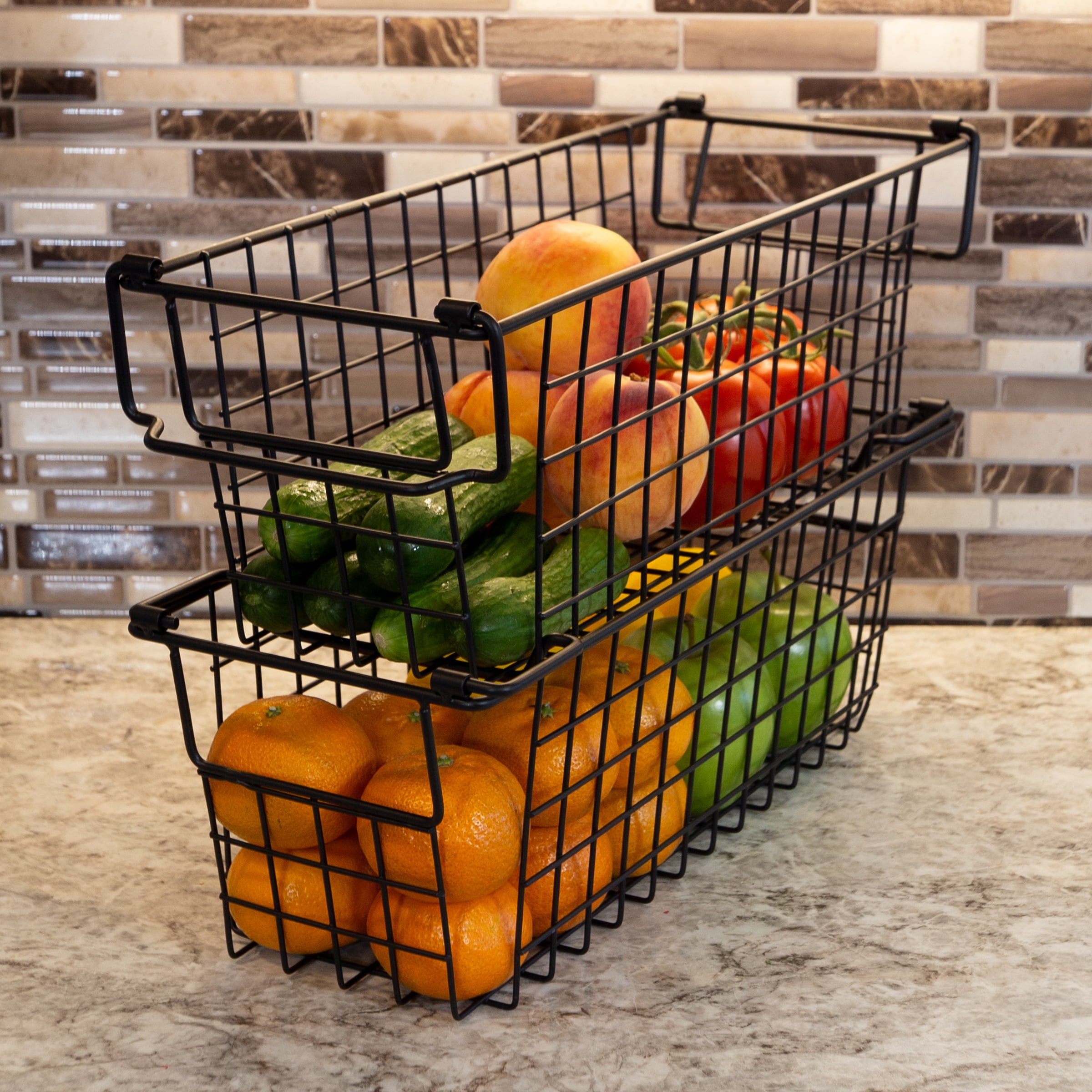 Set of 2 Storage Bins - Basket Set for Toy, Kitchen, Closet, and Bathroom Storage - Small Shelf Organizers with Handles by Home-Complete (Black)
