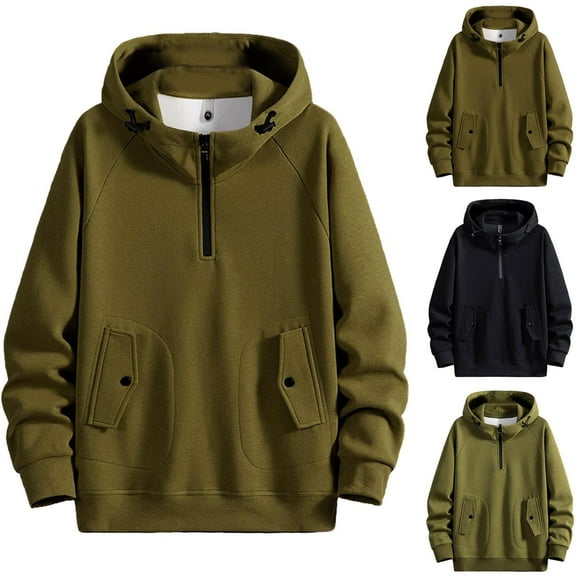 Txeol Black Quarter Zip Hoodies for Men Long Sleeve Hooded Sweatshirts Fall Casual Loose Fit Sweatshirt with Flap Pockets,XXXL