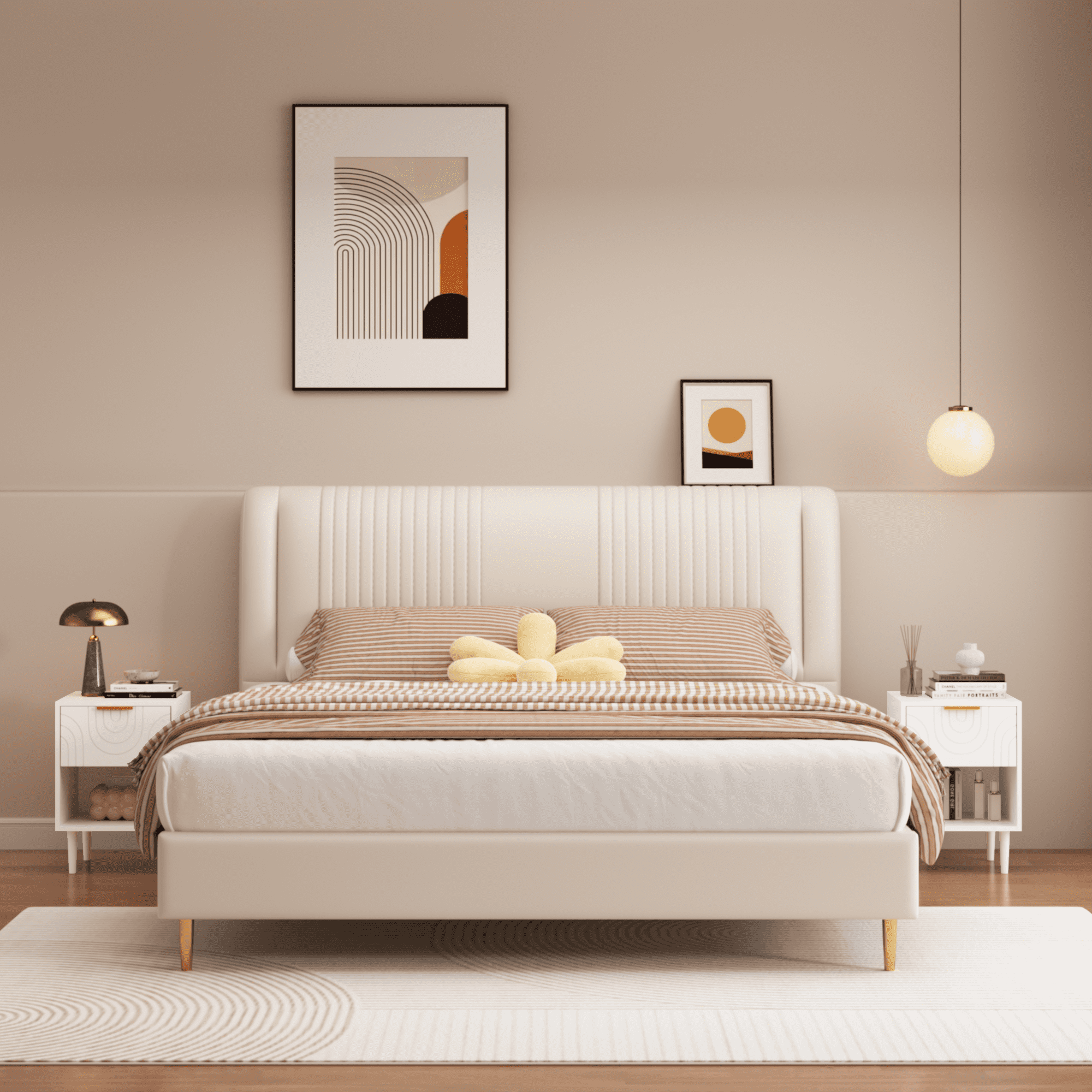 22.83" H Modern White Nightstand with One Drawer and Open Shelf, Gold - Accented Handle, Ideal for Bedroom Decor