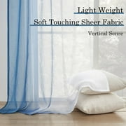 Topfinel Blue Faux Linen Ombre Sheer Curtains,Semi Voile Gradient Rod Pocket Curtains for Bedroom and Living Room, Set of 2 Window Curtain Panels, 54 x 96 Inch Long