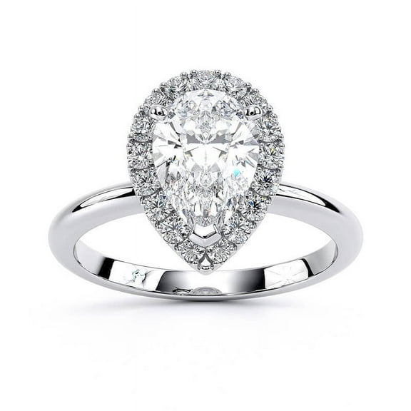 Veda Jewel 1.76 Ct Pear Cut Halo Engagement Ring for Women - 14K White Gold Plated Lab-Created Diamond - Prong Set Classic Wedding Ring - Ideal Gift for Her on Special Occasions