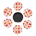thumbnail image 3 of 6 Pce Leather Coasters 3.9in With Coasters Storage Box Antifouling And Antiscalding For Dining Room Kitchen Office Bedroom Living Room Orangered Houndstooth Checkered Hand-Drawn Sketch_4, 3 of 8
