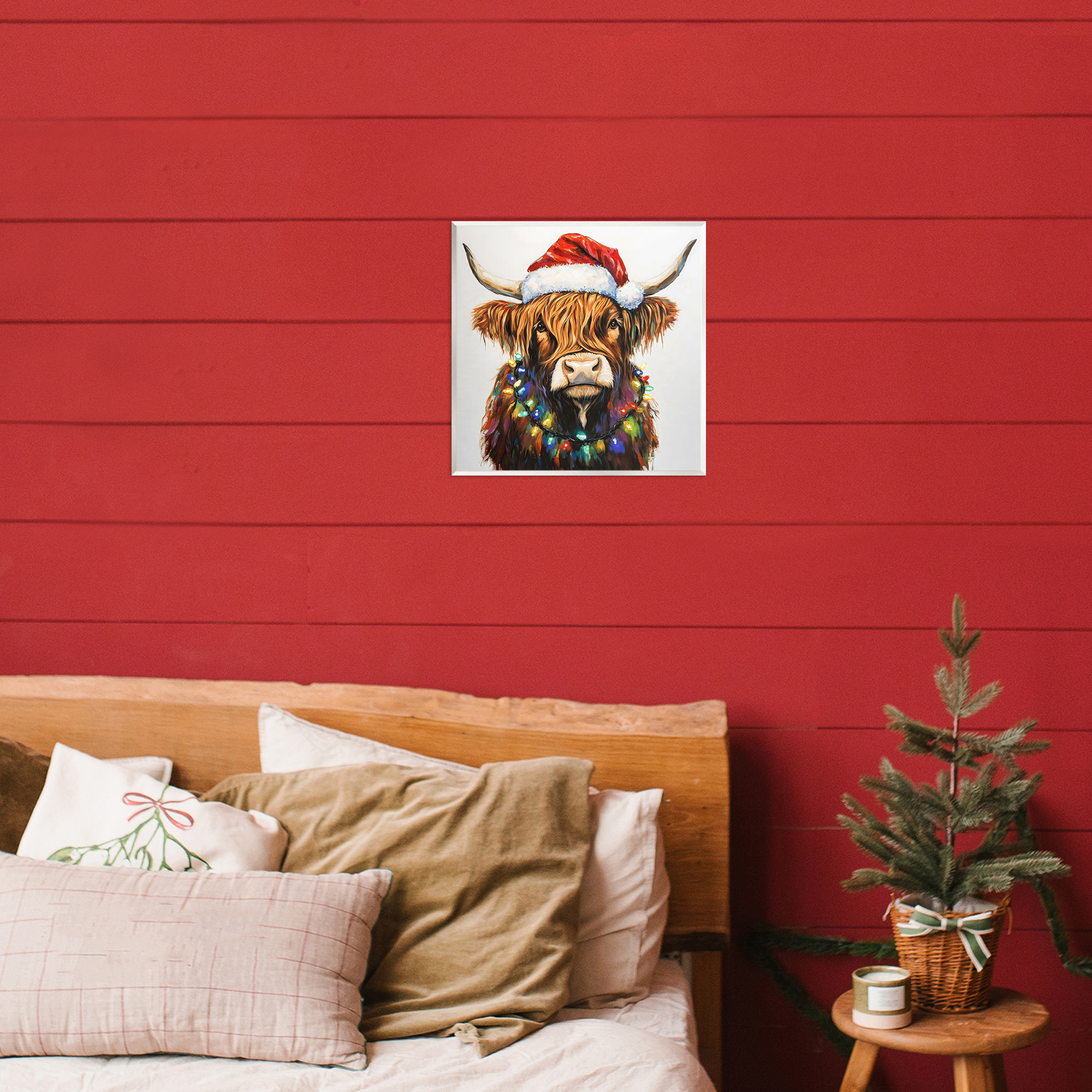 Holiday Lights Bedecked Highland Wall Plaque Art, design by Petal Prints Design