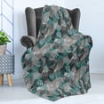 thumbnail image 4 of Exotic Soft Flannel Fleece Throw Blanket, Jungle Forest Leaves with Circle Spirals and Rounds Exotic Geometric, Cozy Plush for Indoor and Outdoor Use, 70" x 90", Hunter Green and Grey, by Ambesonne, 4 of 5