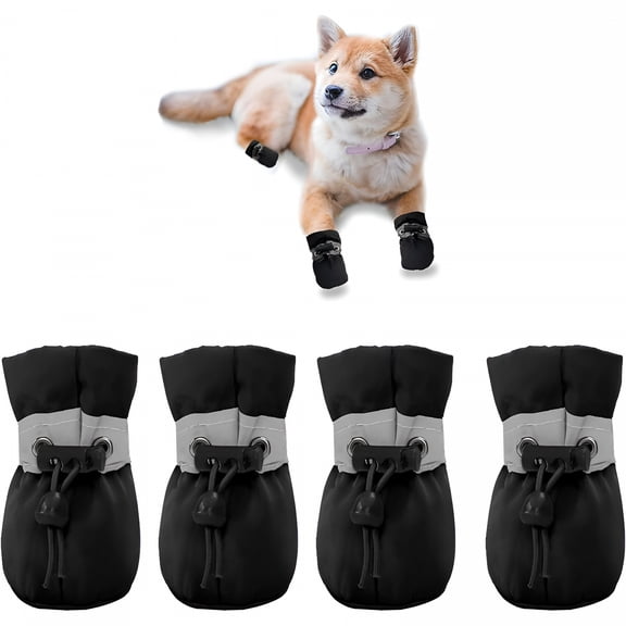 TELOLY 4Pcs Dog Shoes for Small Dogs, Anti-Slip Dogs Boots & Paw Protector for Winter Snowy Day, Summer Hot Pavement Dog Booties with Reflective Straps, Cat Dog Shoe for Indoor Hardfloors