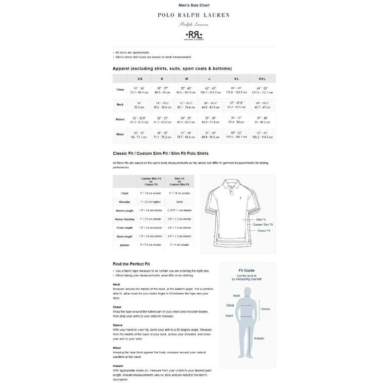 Ralph lauren classic fit shirt size chart sale
