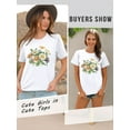 thumbnail image 6 of QAFOPEH Women Daisy Print Graphic Round Neck Short Sleeve Summer Top, 6 of 7