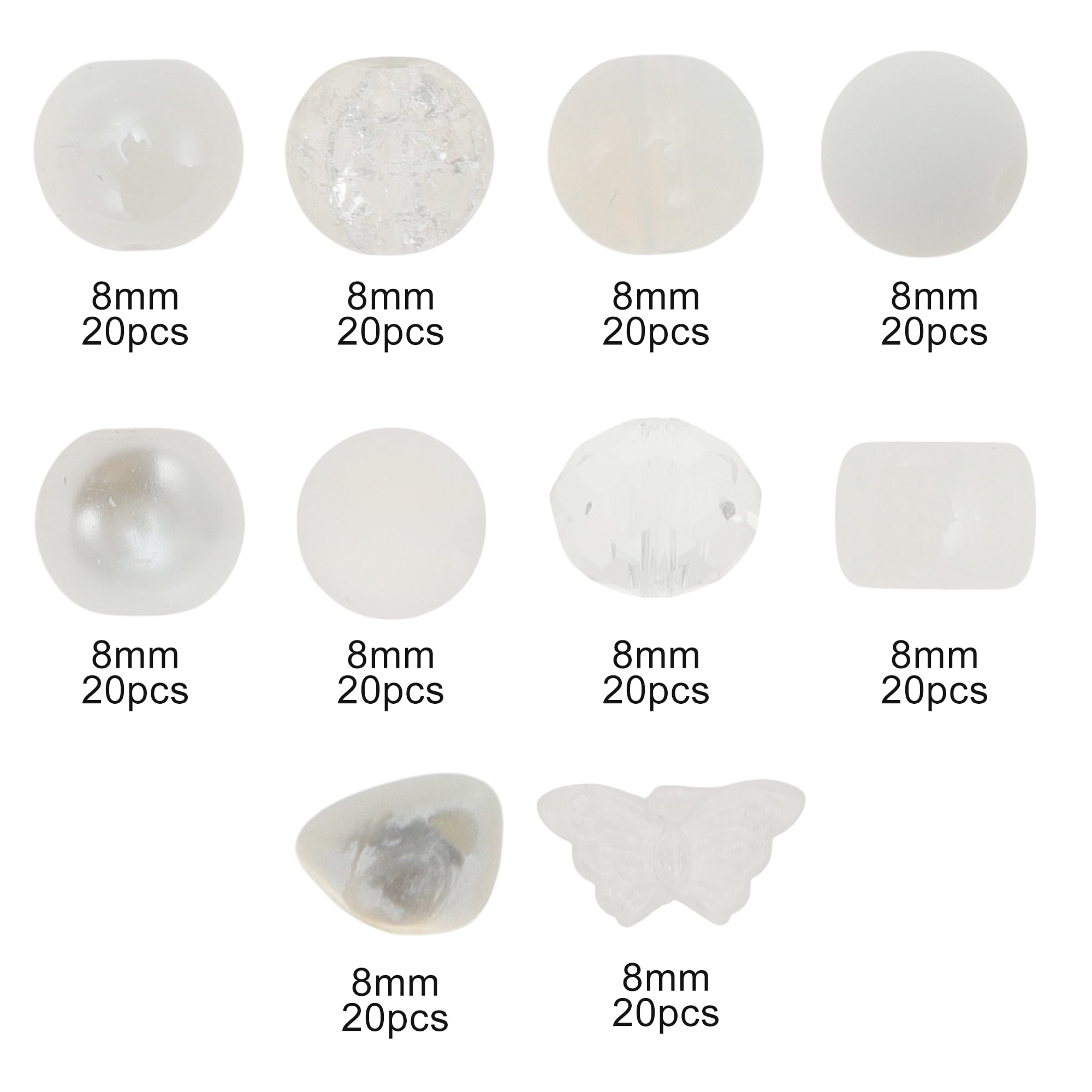 Unique Bargains 8mm Round Glass Beads for Bracelets, 200 Pcs for Jewelry Making White